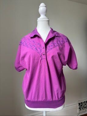 LADY FOOTLOCKER Vintage‎ Retro Disco Collared Short Sleeve Sweater Size Medium